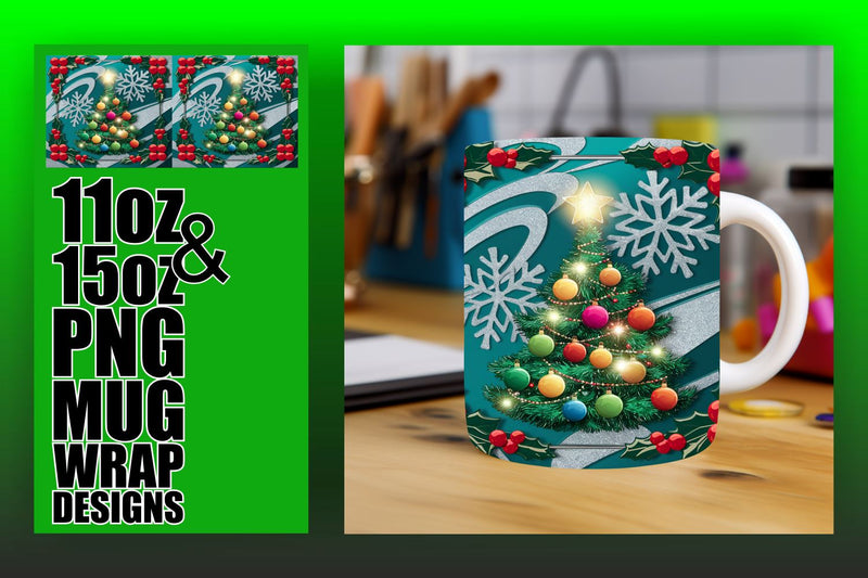 Beautiful mug wraps, perfect for creative expressions! , 3D Xmas Sublimation HoodArtCraft 
