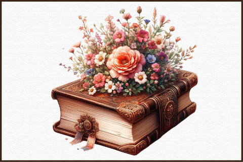 Beautiful Old Books with Flowers Clipart Sublimation designartist 