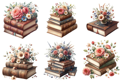 Beautiful Old Books with Flowers Clipart Sublimation designartist 