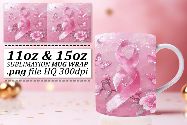 Beautiful Pink Ribbon Design – 11oz & 15oz Mug Sublimation Wrap Sublimation afrosvg 