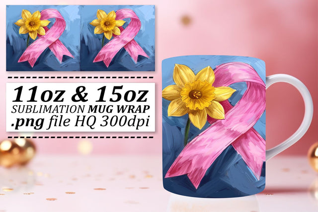 Beautiful Pink Ribbon Mug Wrap – 11oz & 15oz Sublimation Design Sublimation afrosvg 