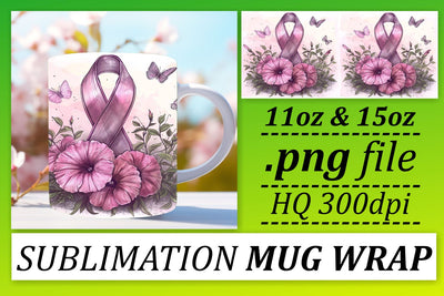 Beautiful Pink Ribbon Sublimation – 11oz & 15oz Mug Wrap Sublimation afrosvg 