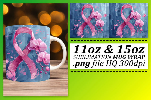 Beautiful Pink Ribbon Wrap – 11oz & 15oz Breast Cancer Sublimation Sublimation afrosvg 