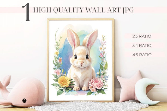Beautiful Spring Floral Bunny Art- 3 Sizes - Printable Decor Sublimation BijouBay 