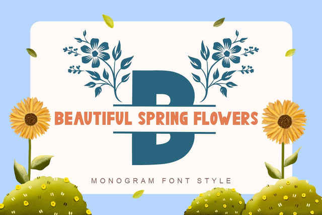 Beautiful Spring Flowers Monogram Font Prasetya Letter 