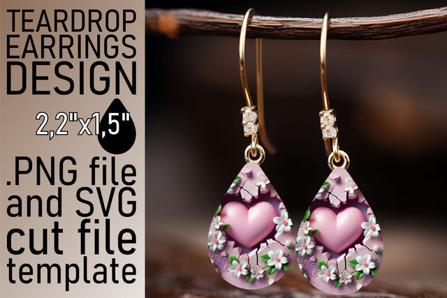 beautiful sublimation PNG! , Create stunning earrings, 3D Heart Sublimation afrosvg 