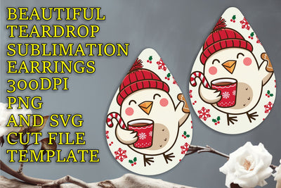 Beautiful sublimation template for teardrop earrings, PNG, Christmas Sublimation HoodArtCraft 