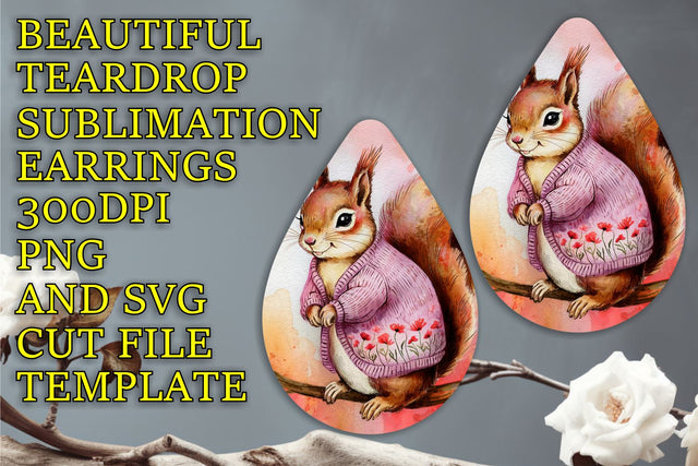 Beautiful teardrop earrings design, crisp printable PNG, Animals Sublimation HoodArtCraft 