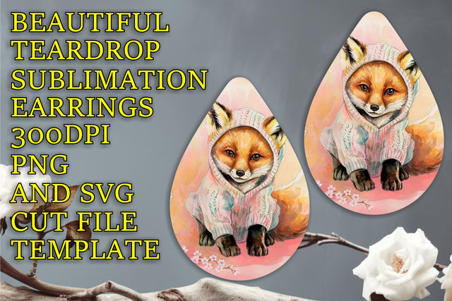 Beautiful teardrop earrings template, crisp PNG for crafting, Animals Sublimation HoodArtCraft 