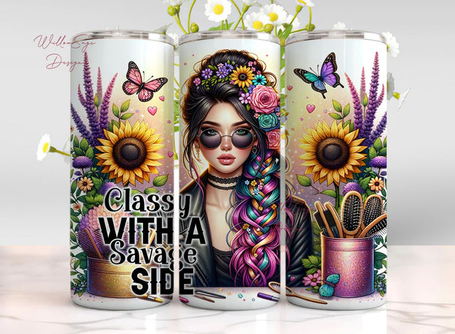Beautiful Tumbler Wrap, Classy with a Savage Side 20oz Skinny Sublimation Tumbler Design Sublimation WillowSageDesign 
