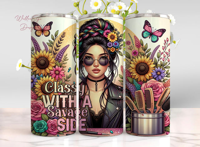 Beautiful Tumbler Wrap, Classy with a Savage Side 20oz Skinny Sublimation Tumbler Design Sublimation WillowSageDesign 