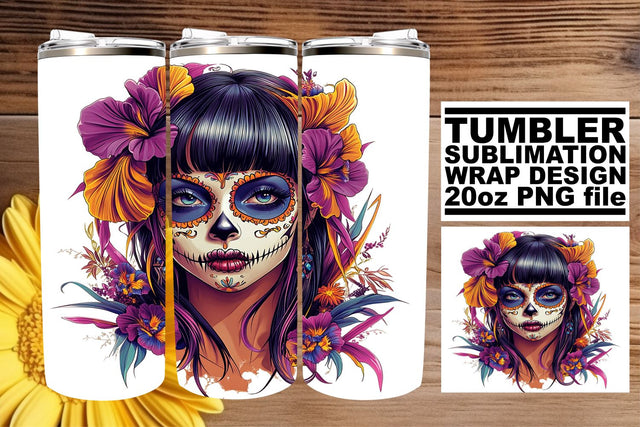 Beautiful Watercolor Calavera Tumbler – 20oz Design Sublimation afrosvg 