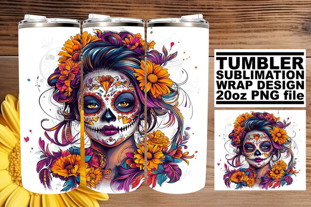 Beautiful Watercolor Skull Tumbler – 20oz Design Sublimation afrosvg 