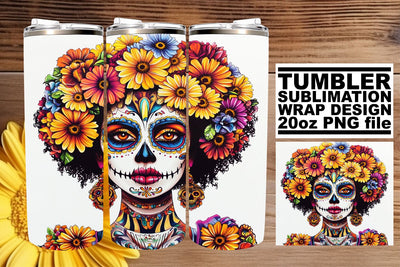 Beautiful Watercolor Skull Wrap – 20oz Design Sublimation afrosvg 