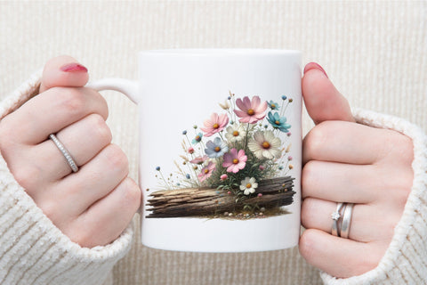 Beautiful Wildflowers on Log Clipart PNG Sublimation designartist 