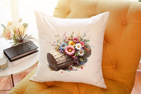 Beautiful Wildflowers on Log Clipart PNG Sublimation designartist 