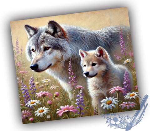 Beautiful Wolf and Pup 20oz Tumbler Wrap, Beautiful Wolf Mug, 20oz Wildlife Drinkware, Animal Lover Gift, Wolf Art Tumbler, Cute Wolf Cup, Nature Lover Drinkware Sublimation ToriDesigns 