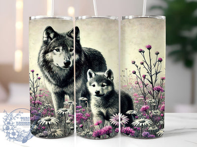 Beautiful Wolf and Pup 20oz Tumbler Wrap, Beautiful Wolf Mug, 20oz Wildlife Drinkware, Animal Lover Gift, Wolf Art Tumbler, Cute Wolf Cup, Nature Lover Drinkware Sublimation ToriDesigns 