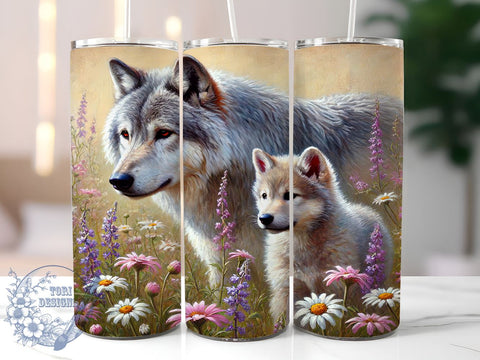 Beautiful Wolf and Pup 20oz Tumbler Wrap, Beautiful Wolf Mug, 20oz Wildlife Drinkware, Animal Lover Gift, Wolf Art Tumbler, Cute Wolf Cup, Nature Lover Drinkware Sublimation ToriDesigns 