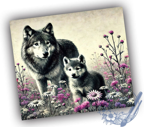 Beautiful Wolf and Pup 20oz Tumbler Wrap, Beautiful Wolf Mug, 20oz Wildlife Drinkware, Animal Lover Gift, Wolf Art Tumbler, Cute Wolf Cup, Nature Lover Drinkware Sublimation ToriDesigns 