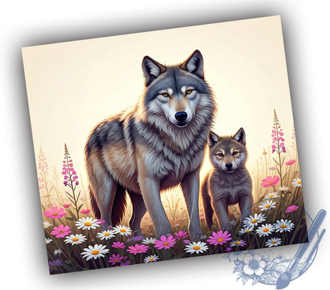 Beautiful Wolf and Pup 20oz Tumbler Wrap, Beautiful Wolf Mug, 20oz Wildlife Drinkware, Animal Lover Gift, Wolf Art Tumbler, Cute Wolf Cup, Nature Lover Drinkware Sublimation ToriDesigns 