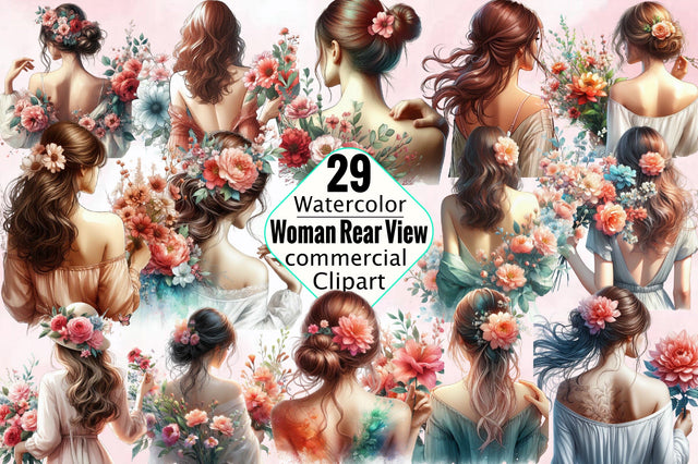 Beautiful Woman Rear View Sublimation Clipart Bundle Sublimation SVGArt 