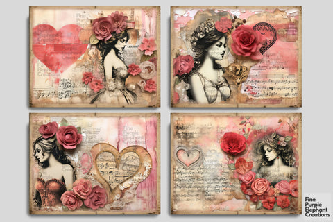 Beautiful Women Digital Junk Journal Double Pages Digital Pattern Fine Purple Elephant Creations 