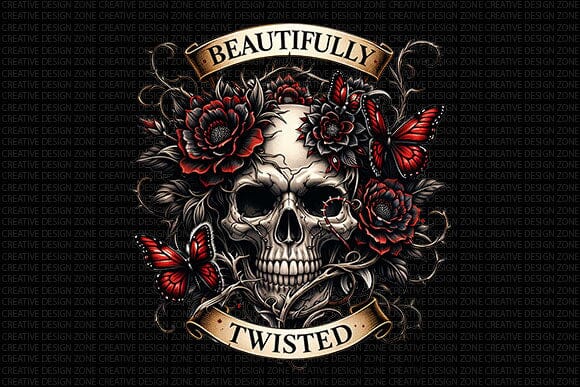 Beautifully Twisted Gothic Skull PNG | Dark Floral Sublimation Design SVG BillahCrafts 