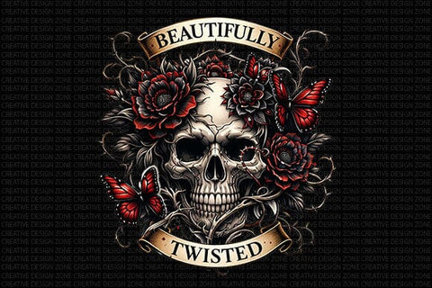 Beautifully Twisted Gothic Skull PNG | Dark Floral Sublimation Design SVG BillahCrafts 