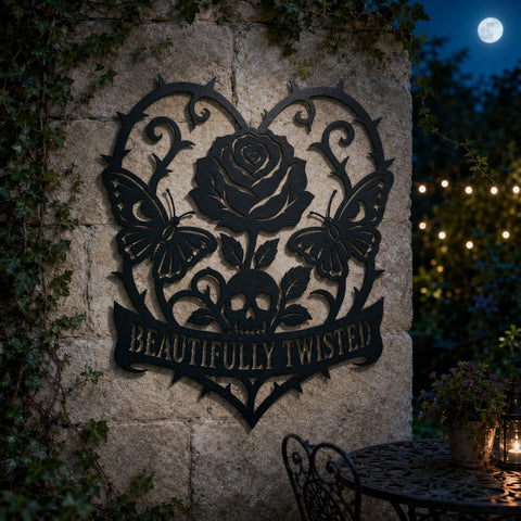 Beautifully Twisted Rose Skull Butterfly Laser SVG, DXF | Gothic Floral Heart Laser Cut File | Metal Wall Art CNC Plasma Cutting Design SVG HappyDesignStudio 