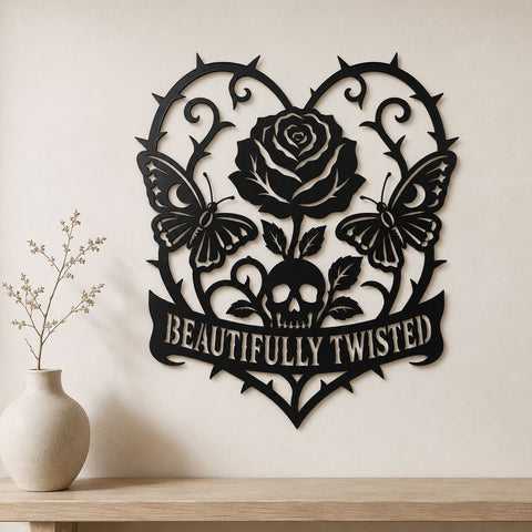 Beautifully Twisted Rose Skull Butterfly Laser SVG, DXF | Gothic Floral Heart Laser Cut File | Metal Wall Art CNC Plasma Cutting Design SVG HappyDesignStudio 