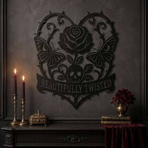 Beautifully Twisted Rose Skull Butterfly Laser SVG, DXF | Gothic Floral Heart Laser Cut File | Metal Wall Art CNC Plasma Cutting Design SVG HappyDesignStudio 