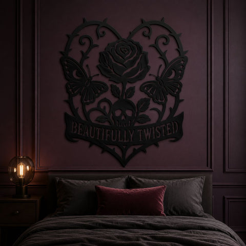 Beautifully Twisted Rose Skull Butterfly Laser SVG, DXF | Gothic Floral Heart Laser Cut File | Metal Wall Art CNC Plasma Cutting Design SVG HappyDesignStudio 