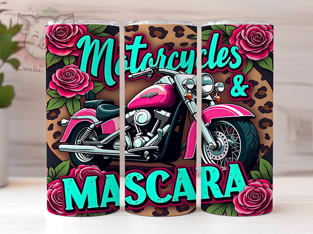 Beauty and Bikes Motorcycle Tumbler Wrap, Mascara Design, 20oz Tumbler, Sublimation Wrap, Biker Gift, Beauty and Bikes, Unique Drinkware Sublimation Lara' s Designs 