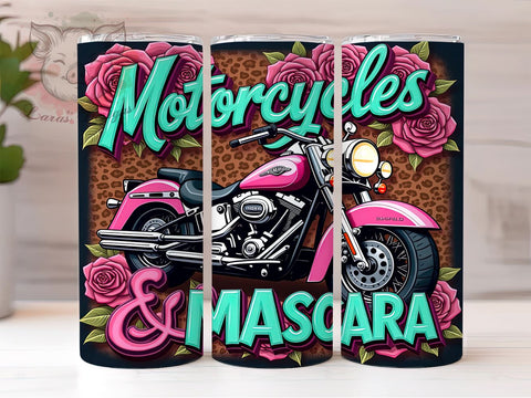 Beauty and Bikes Motorcycle Tumbler Wrap, Mascara Design, 20oz Tumbler, Sublimation Wrap, Biker Gift, Beauty and Bikes, Unique Drinkware Sublimation Lara' s Designs 
