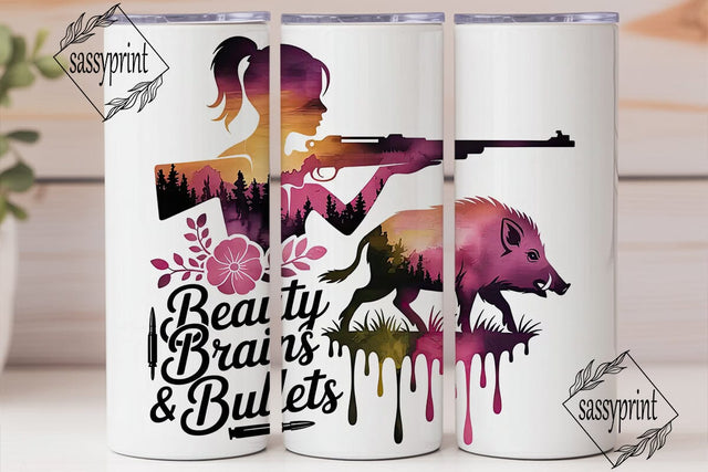 Beauty Brains & Bullets 20oz Tumbler Sublimation sassyprint 