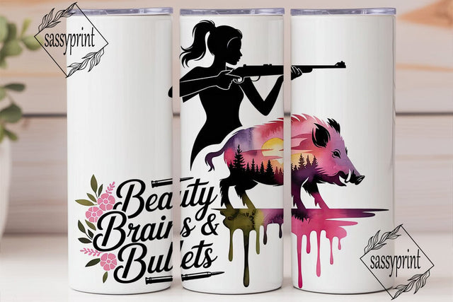 Beauty Brains & Bullets 20oz Tumbler Sublimation sassyprint 