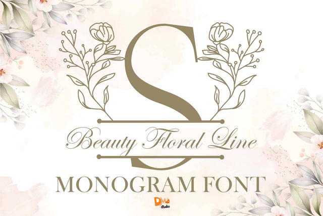 Beauty Floral Line Monogram Font Dm Letter Studio 