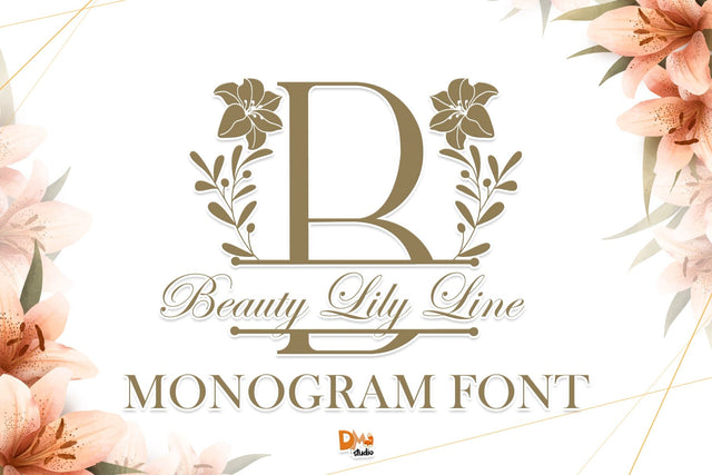 Beauty Lily Line Monogram Font Dm Letter Studio 