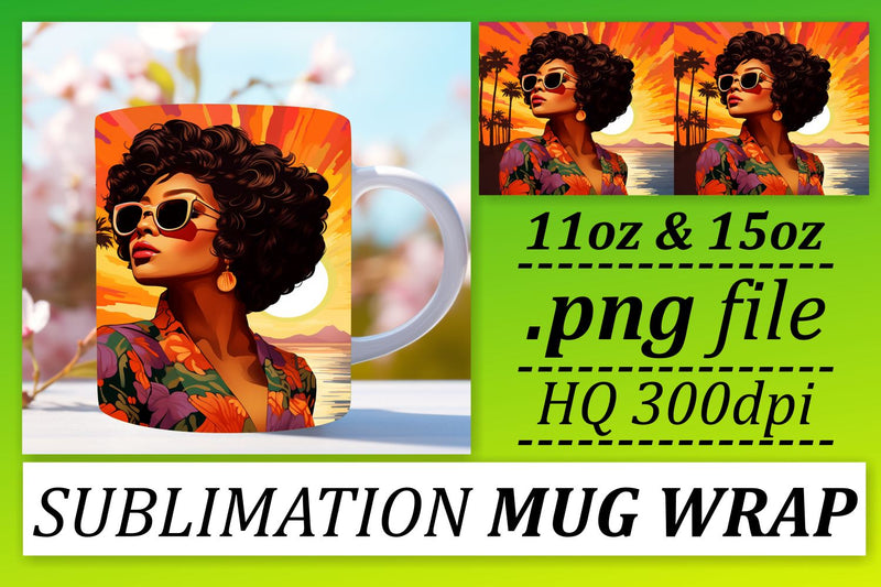 Beauty Mug Wrap Afro Sunset 11oz 15oz Sublimation afrosvg 