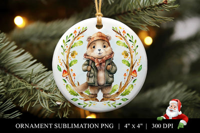 Beaver Round Christmas Ornament Sublimation PNG Sublimation BijouBay 