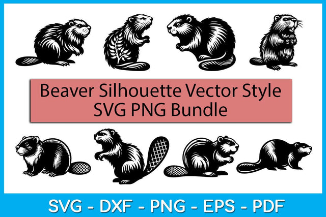 Beaver Silhouette Vector Style Bundle SVG PNG Cut And Print File SVG Creativedesigntee 