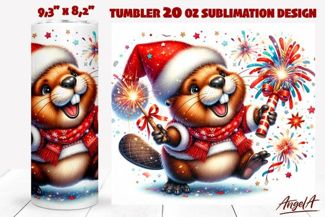 Beaver tumbler wrap sublimation, Christmas animal images Sublimation Angelina Semenova 