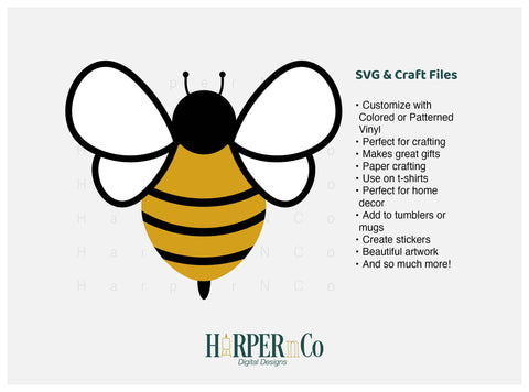 Bee 1 SVG PNG Cut EPS File SVG HarperNCo 
