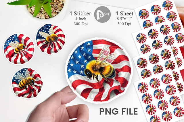 Bee 4th of July Sticker Sublimation artnoy 