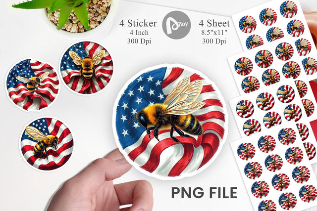 Bee 4th of July Sticker Sublimation artnoy 
