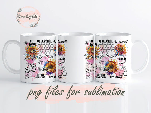 Bee Affirmation Mug Wrap Design, Instant Digital Design Download Mug Wrap Design, Mug Design PNG Sublimation PrintingLife 