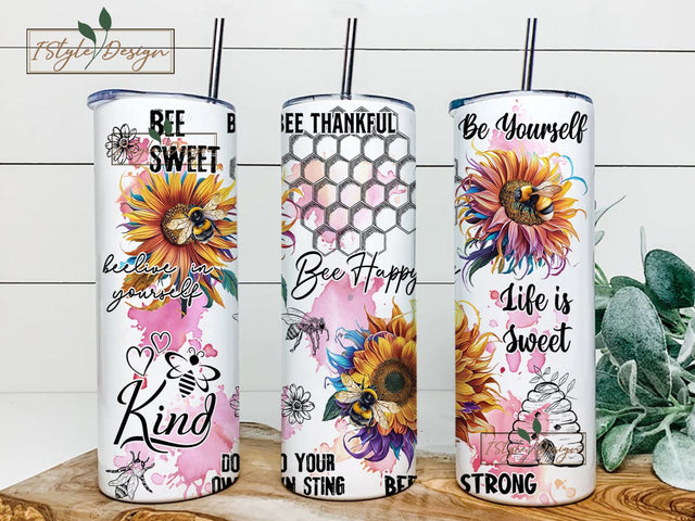 Bee Affirmation Tumbler Wrap, 20oz Skinny Sublimation Tumbler Design, Inspirational Sublimation Wrap, Watercolor Bee Tumbler PNG Downloads Sublimation iStyleDesign 