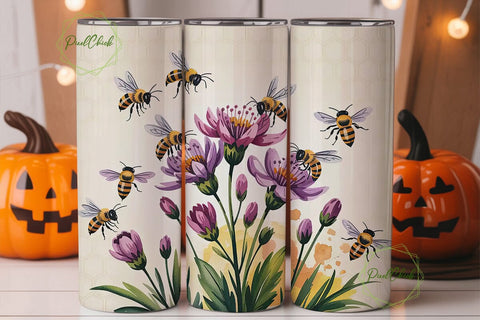 Bee and Flower Watercolor Tumbler Wrap Sublimation PixelChick 