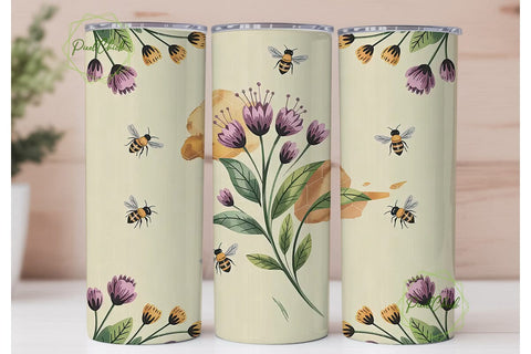 Bee and Flower Watercolor Tumbler Wrap Sublimation PixelChick 